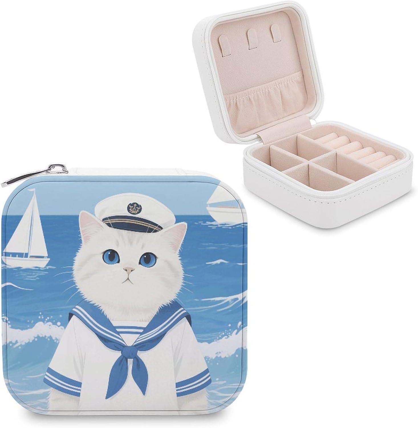 Cute Clothes Cat Jewelry Organizer Travel Case for Women With Zipper Mini Jewelry Case PU Leather Jewelrys Box for Rings Necklaces Bracelets Earring Holder Organizer Storage