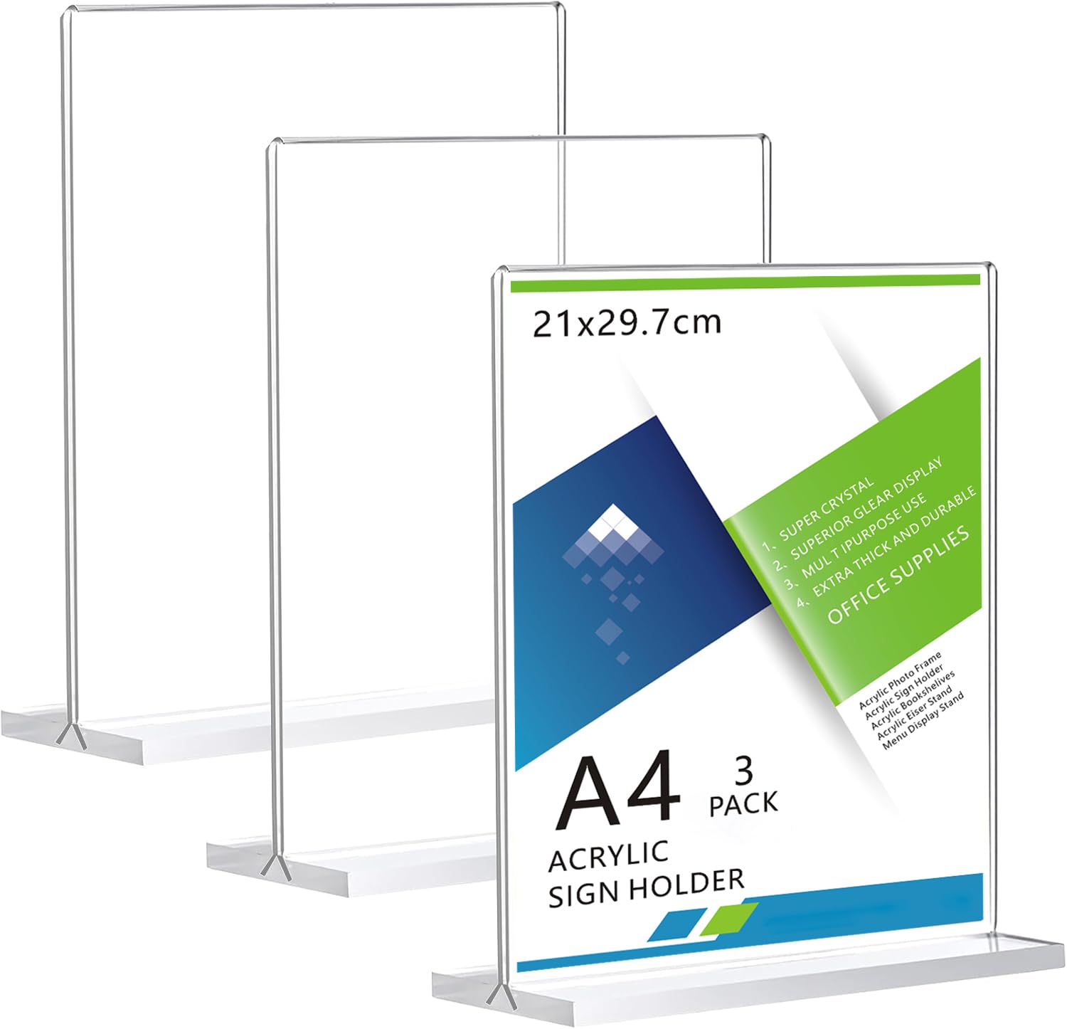 ZENITHORA A4 Acrylic Sign Holder, 3pack Acrylic Display Stand T-Double-Side A4 Perspex Display Stand, Clear Poster Menu Holders for Restaurant Shop School Office
