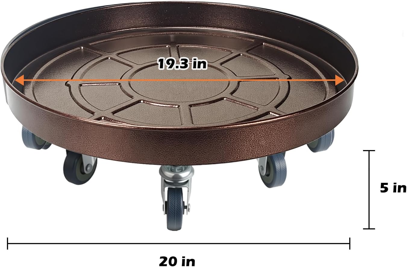 20 Inch Heavy Duty Plant Stand on Wheels, Round Plant Caddy with Wheels for Indoor & Outdoor Use, Metal Rolling Tray for Potted and Small Furniture, Copper