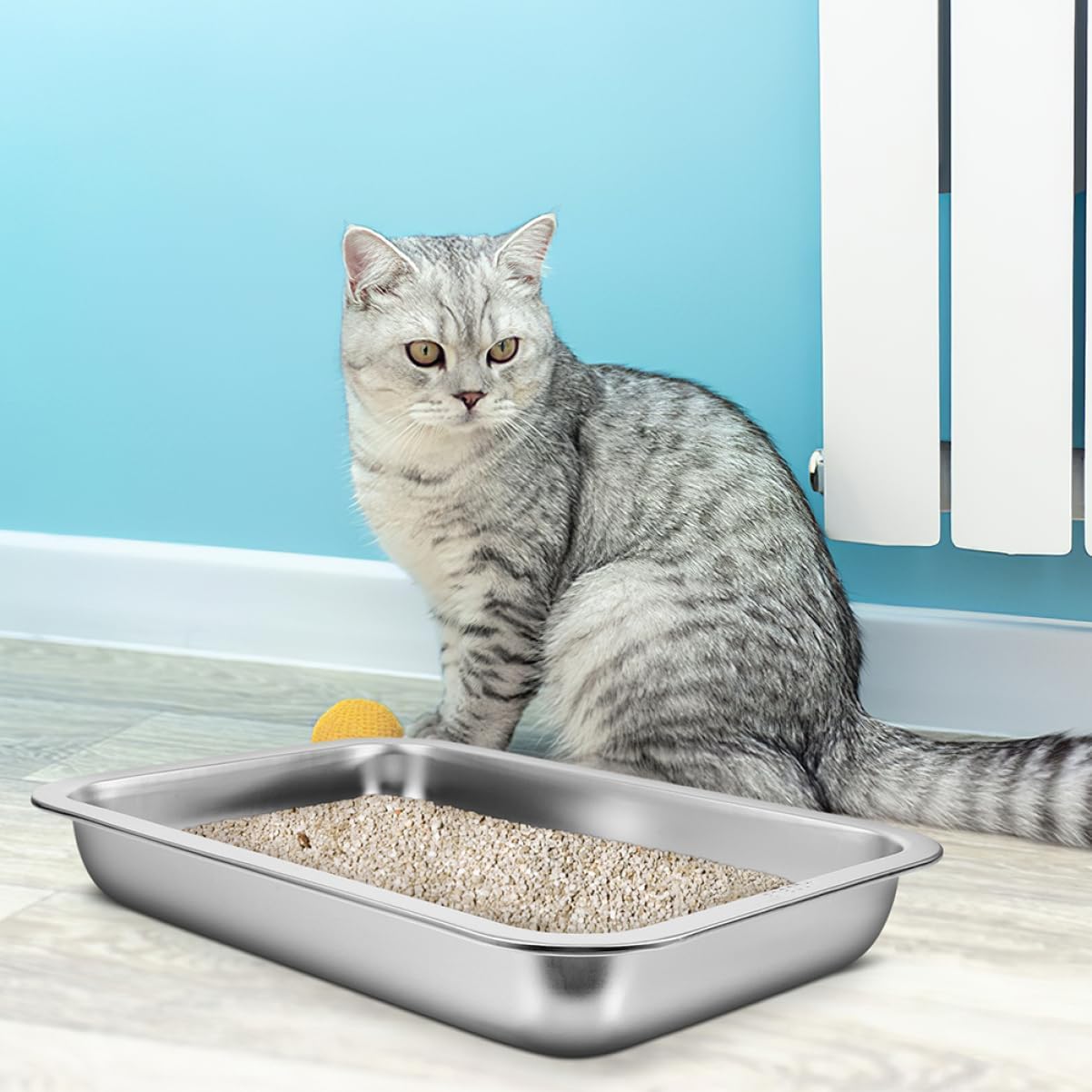 GANAZONO Box Stainless Steel Cat Litter Box Large Portable Litter Tray for Indoor Use Easy to Odor Design Material for Cats
