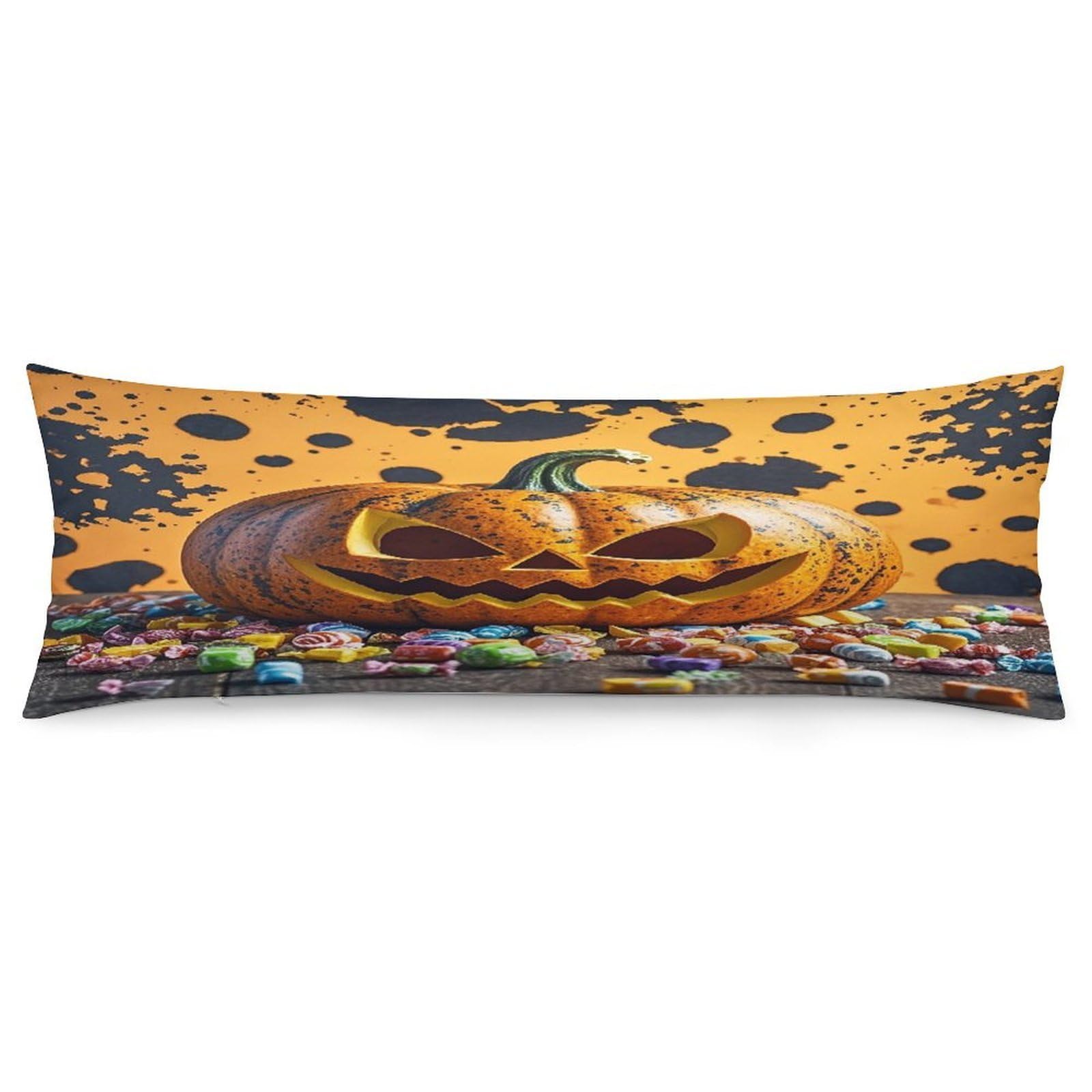 Pumpkins and Candies Pillowcase Long Body Pillow Cover Soft Decorative Body Pillow Case Breathable Large Pillowcase Cute Cozy Pillow Protector for Bed Sofa Couch Room 18.9 X 53 Inch