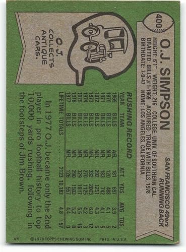 Miniatura 2 de 1978 Topps #400 O.J. Simpson EX+ Excellent+ San Francisco 49ers Football