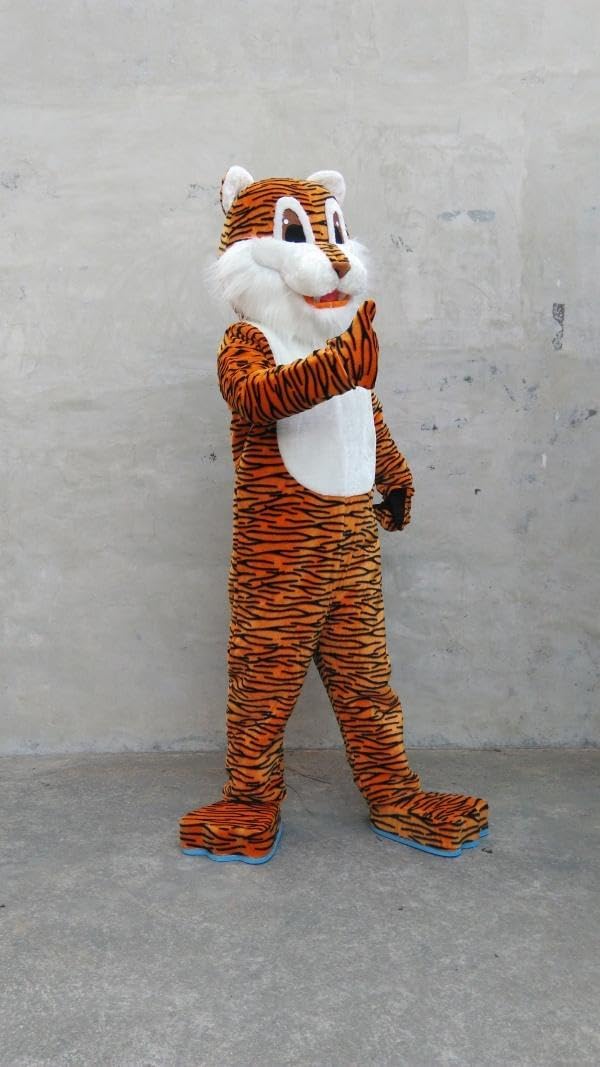 Happy Striped Tiger Mascot Costume Adult Size for Men & Women with Built-in Fan Inside the Head