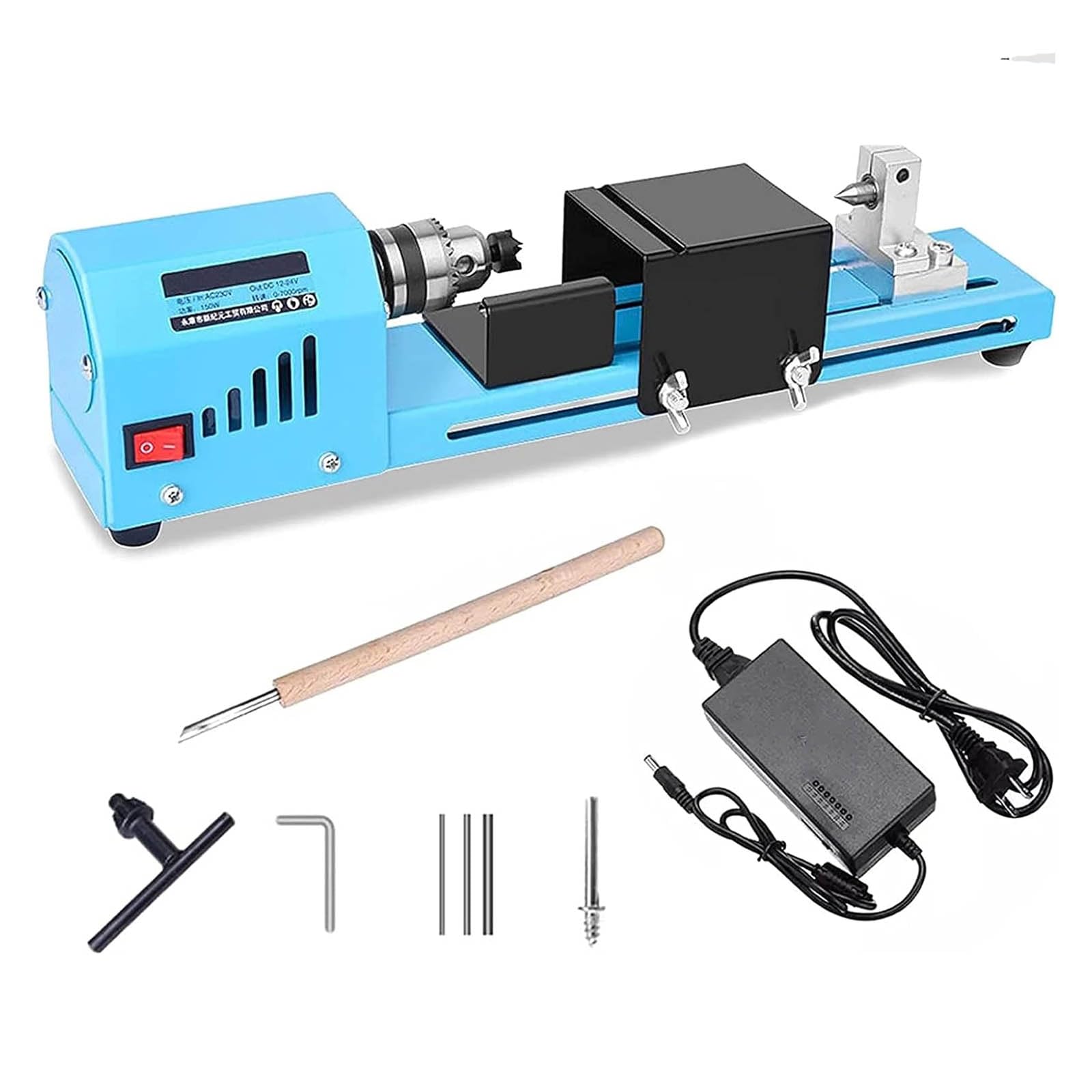 DC 12-24V 150W Mini Torno Pulidor de Cuentas CNC Hining, Mini Torno de Madera Herramienta de Bricolaje para Trabajar la Madera Juego de Pulido y Pulido con Adaptador de Corriente, 7 Velocidades