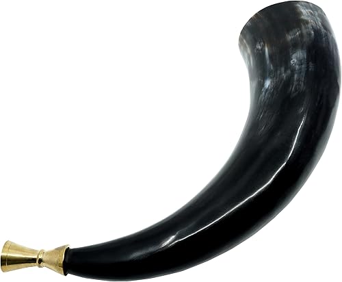 Miniatura 3 de Lord of Battles Cuerno de guerra vikingo, cuerno de soplado medieval con boquilla de latón macizo, cuerno genuino corneta