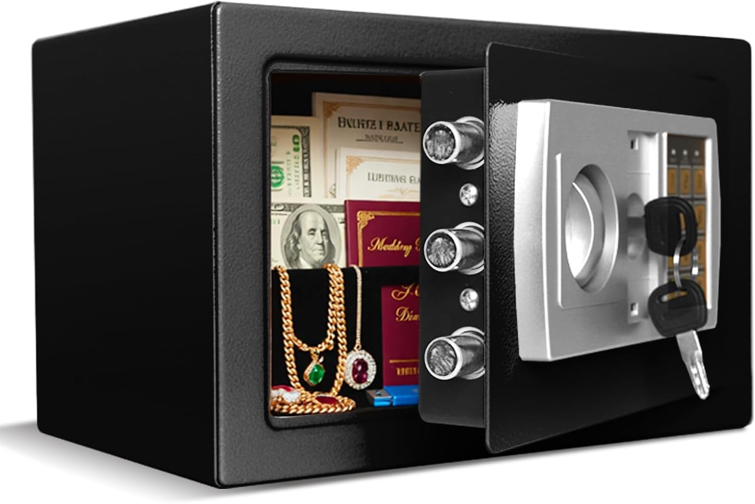 Safe Box for Storing Cash, Jewelry, or Important Documents at Home, School, or Office with Key and Password