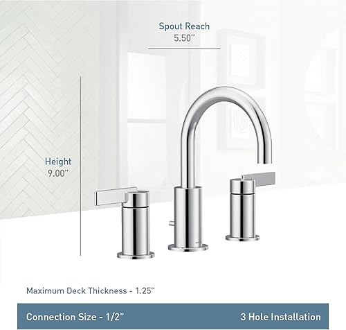 Miniatura 6 de Moen T6222BL CIA Collection - Kit de grifería de baño de arco alto de 2 manijas de 8 pulgadas, requiere válvula, negro mate