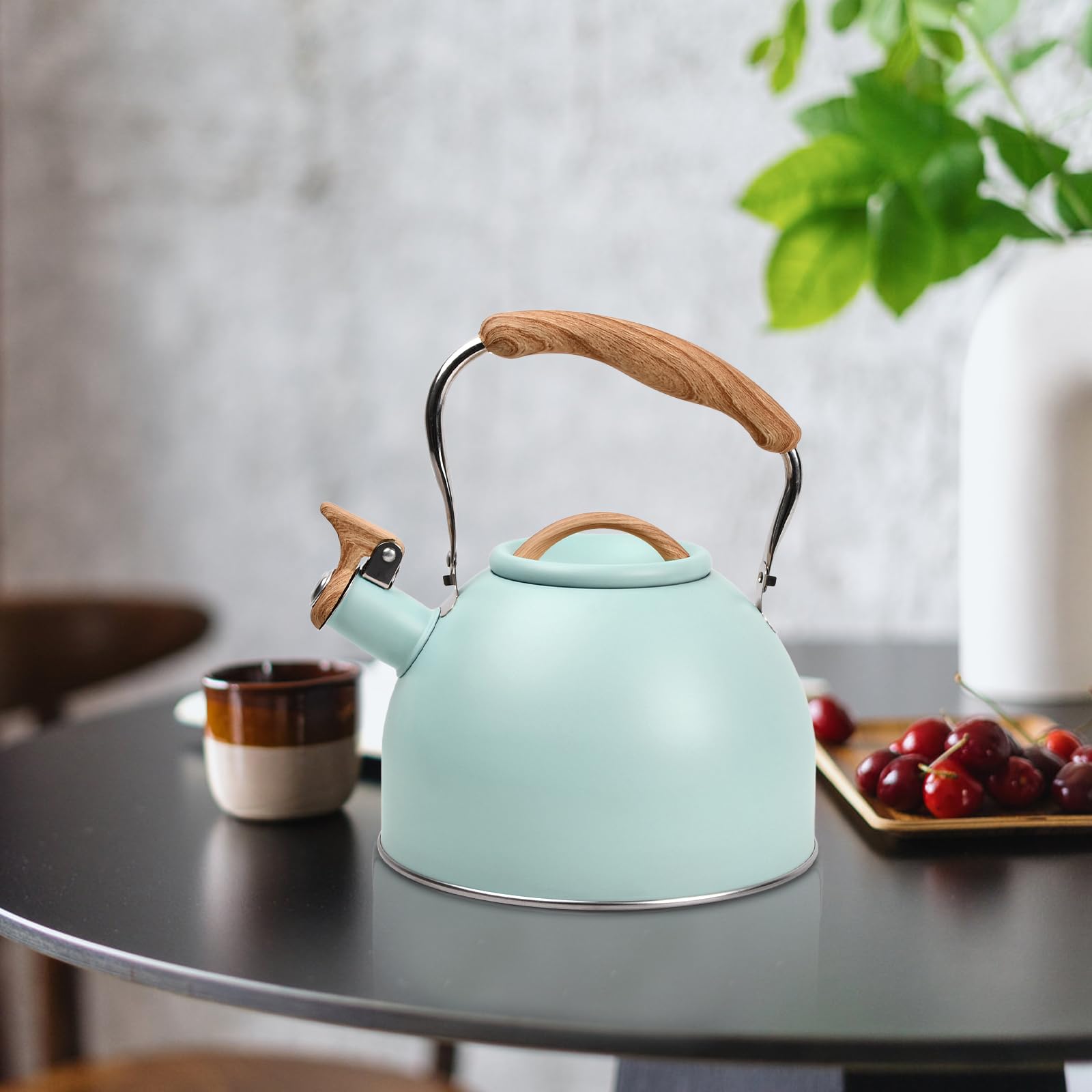 Bollitore per Acqua, 3L Bollitore a Induzione in Acciaio Inox Teiera Fischiettante, coperchio e manico in legno, per Fornelli Elettrici, Fornelli a Gas, Piano Cottura