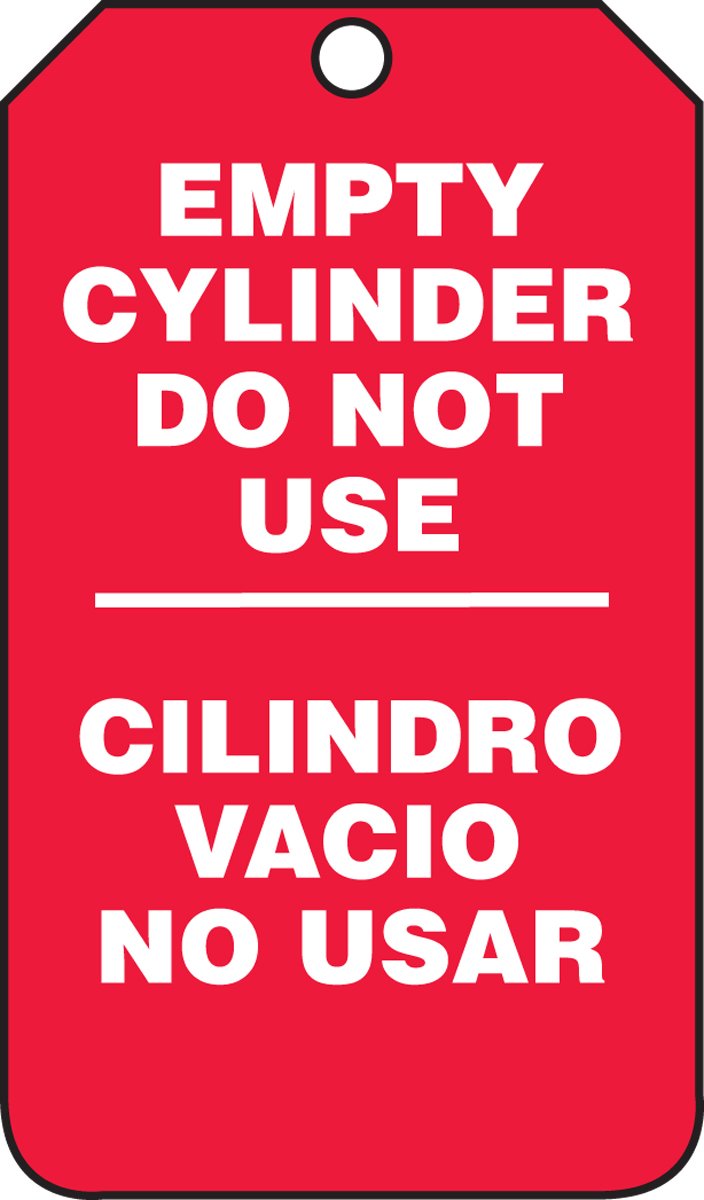 Accuform SBMGT202PTM RP-Plastic Cylinder Status Tag, Legend "Empty Cylinder DO NOT USE/CILINDRO VACIO NO", 5.75" Length x 3.25" Width x 0.015" Thickness, White on Red (Pack of 5)