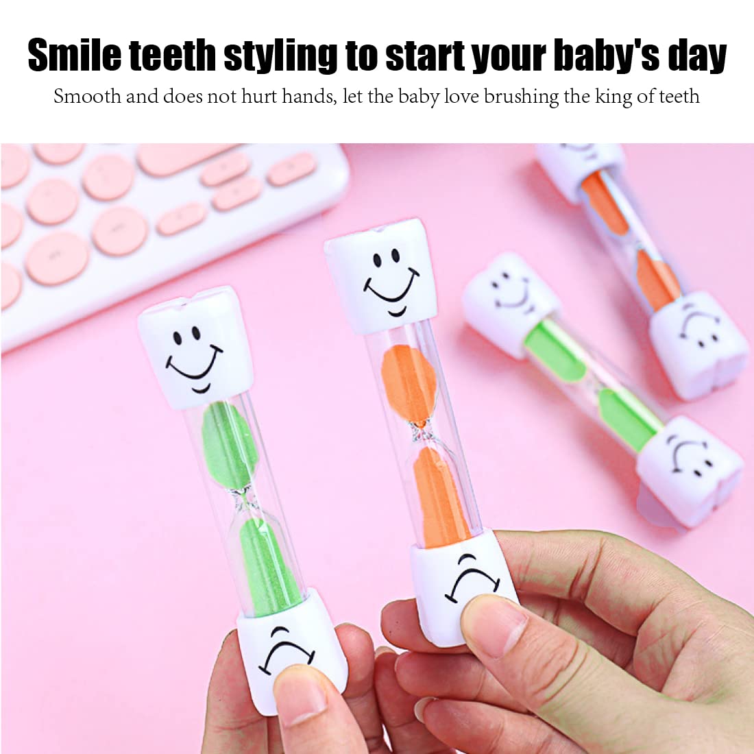 Clessidra Smiley 3 Minuti REQAG - Timer Spazzolamento Denti Per Bambini, 2 Pezzi, Divertente E Educativo - Foto 3