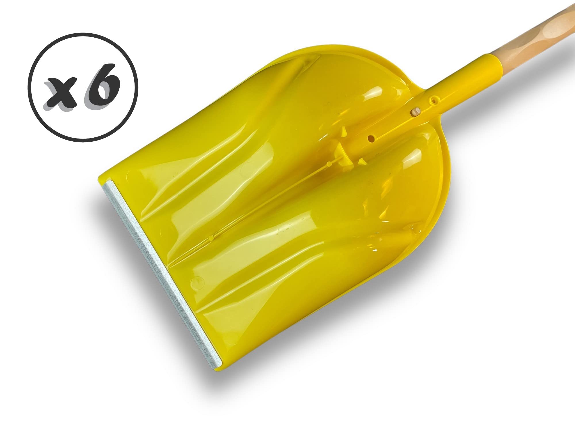 Zestaw 6 lekkich, zdejmowanych łopat do śniegu z tworzywa sztucznego z metalowym ostrzem i uchwytem | 25 cm | Żółty | Kibros PENDEMJx6