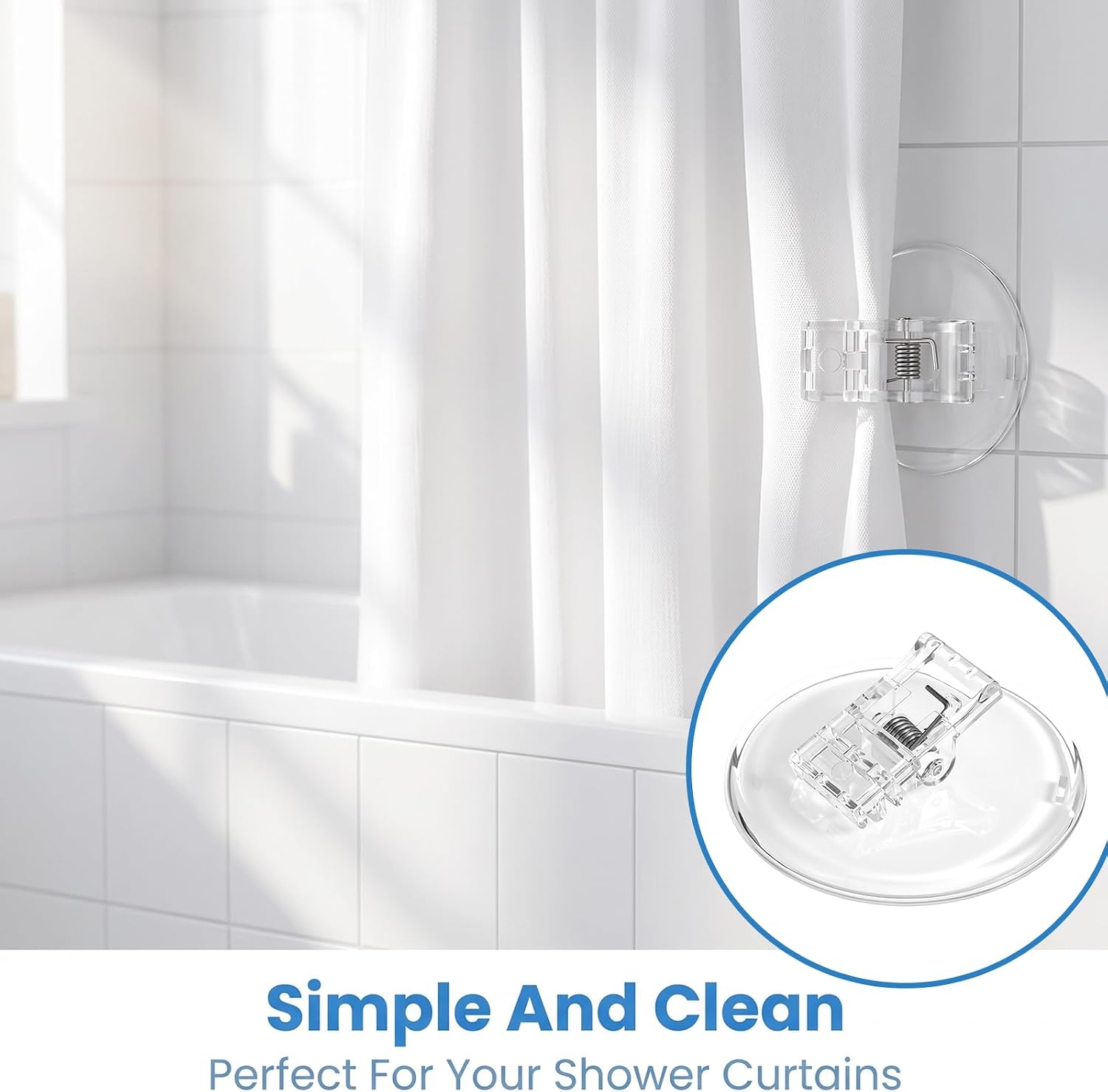 4pcs Shower Curtain Clips Self-Adhesive Windproof Splash Guard (Clear)