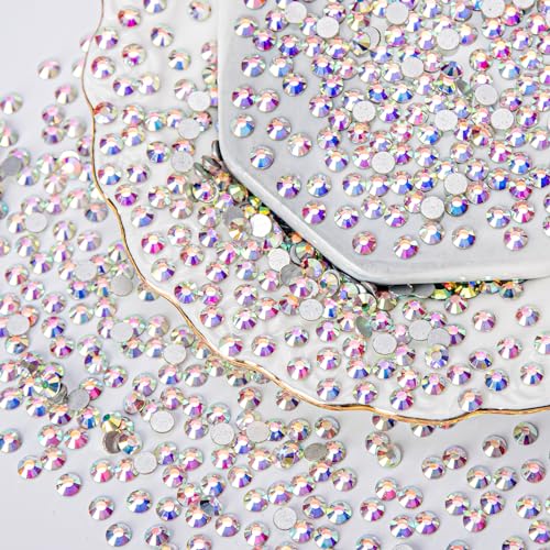 Image of 2000PCS Crystal AB Rhinestones Bulk, Flat Back Crystal Glass Stone Round Gems,SS30, 6.4-6.6mm