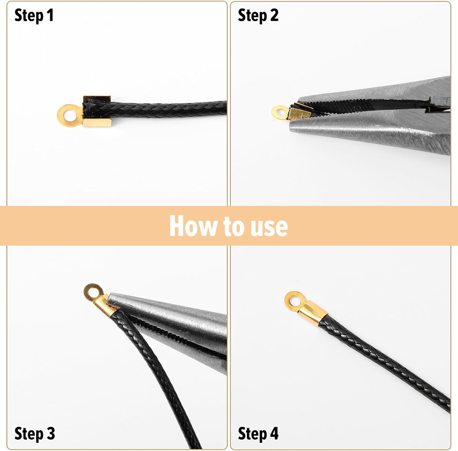 Fold Over Cord End Caps, 200 Pcs Cord Crimp Tips Fold Over End Caps End Cap for Jewelry Making Leather Ribbon Ending Clasp Tips Jewelry Connector for Necklace Bracelet 0.15 × 0.35inches / 4 × 9mm
