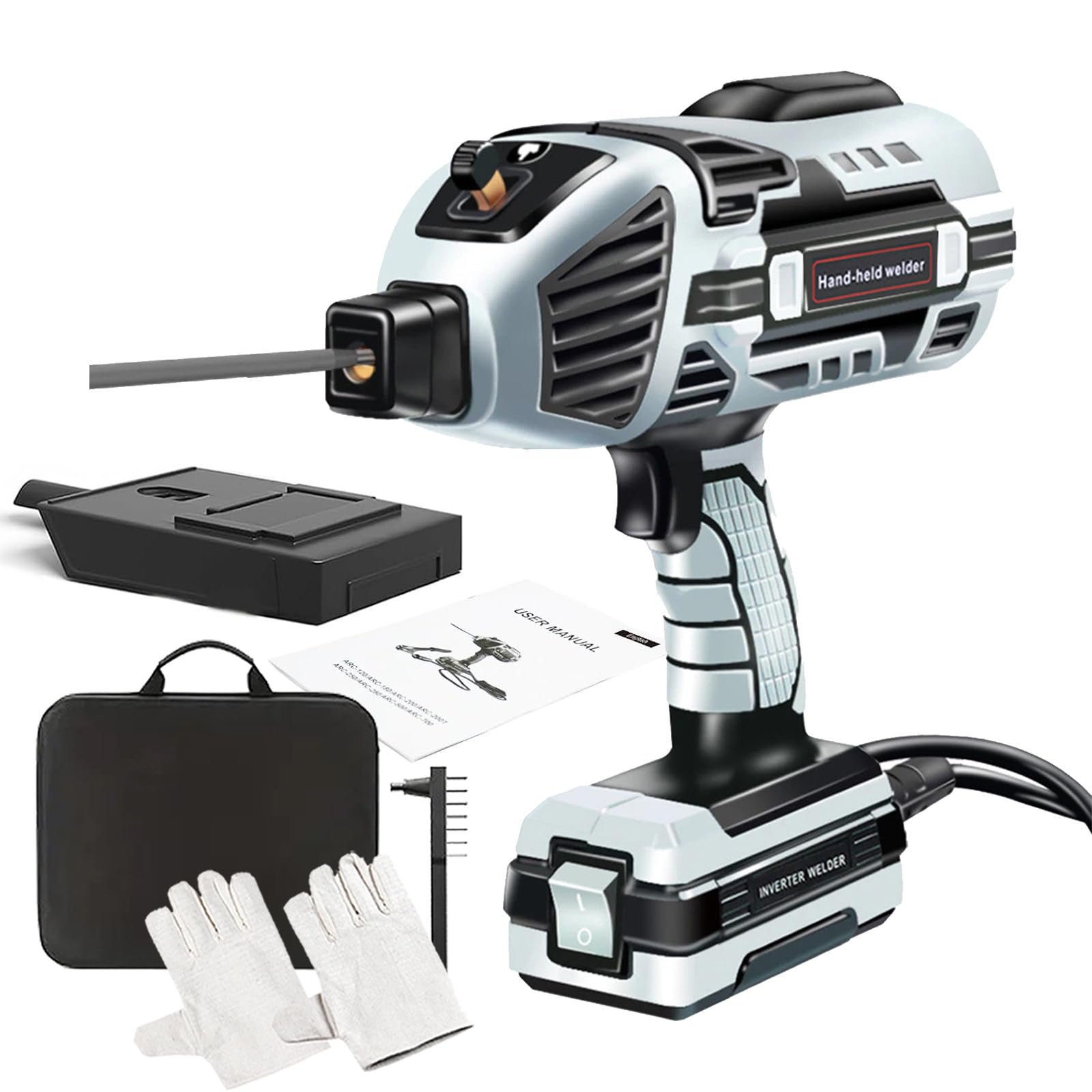 Máquina de Soldadura Láser de Mano,Pistola Soldadora de Arco Portátil,Kit de Máquina Soldadora Eléctrica con Caja de Herramientas,para Varillas de Soldadura de 3/32 Pulgadas (2,5mm),Gray 110V