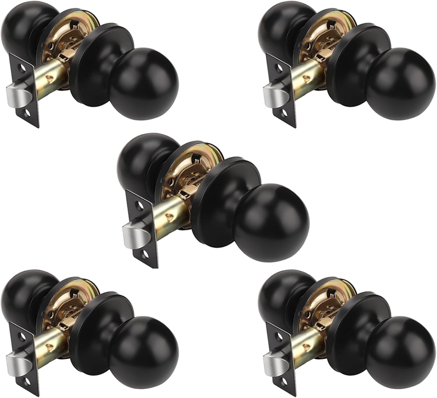 KNOBWELL Matte Black Door Knobs, Keyless Privacy Door Knob for Bedroom Bathroom, Interior Door Knobs with Round Ball Shape Knob, Stainless Steel Indoor Door Knob, 5 Pack