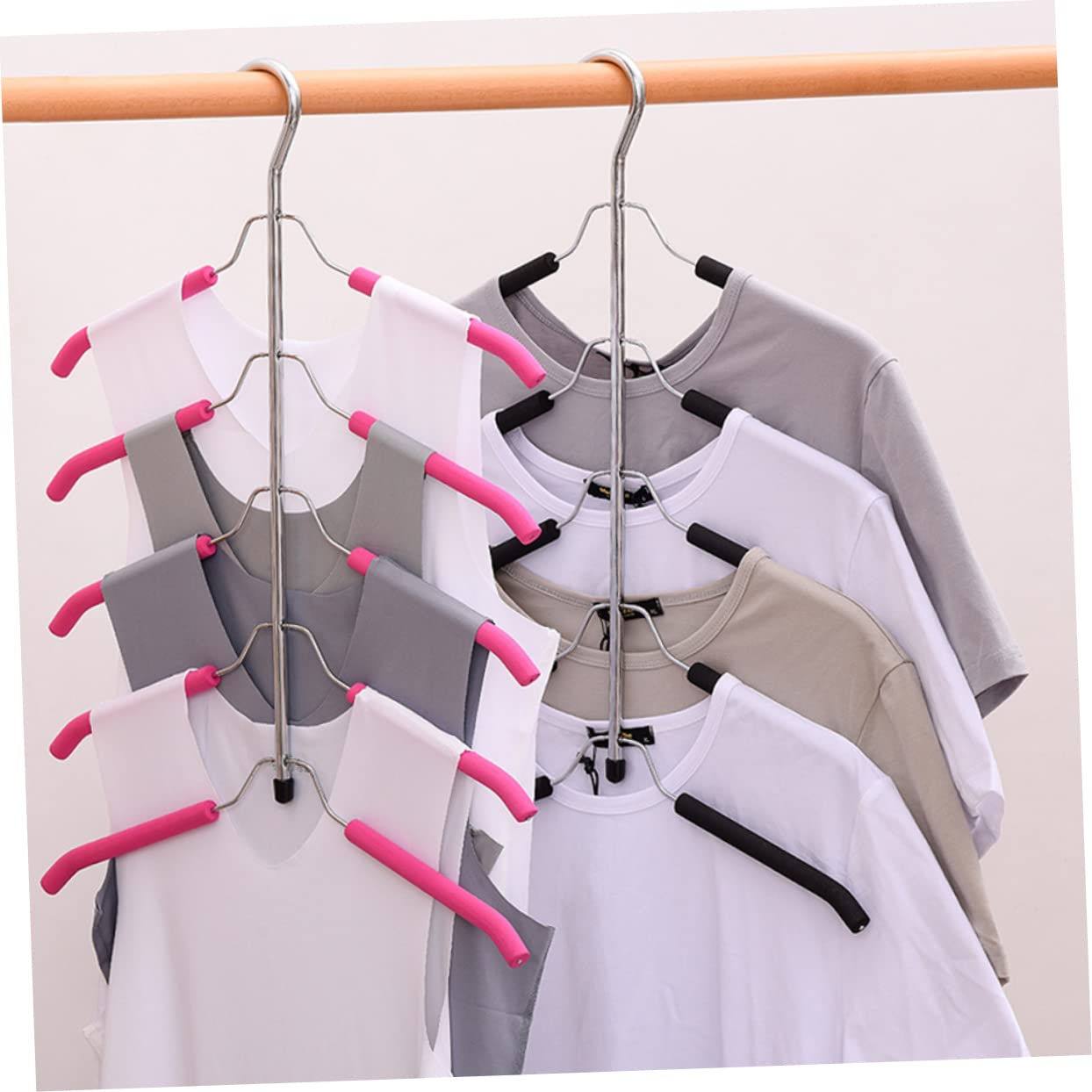 SOLUSTRE 2Pcs Space Saving Hanger Organizer Multi Closet Storage Flexible Padded Arms for Shirts Blouses Coats and More Design for Heavy Clothing