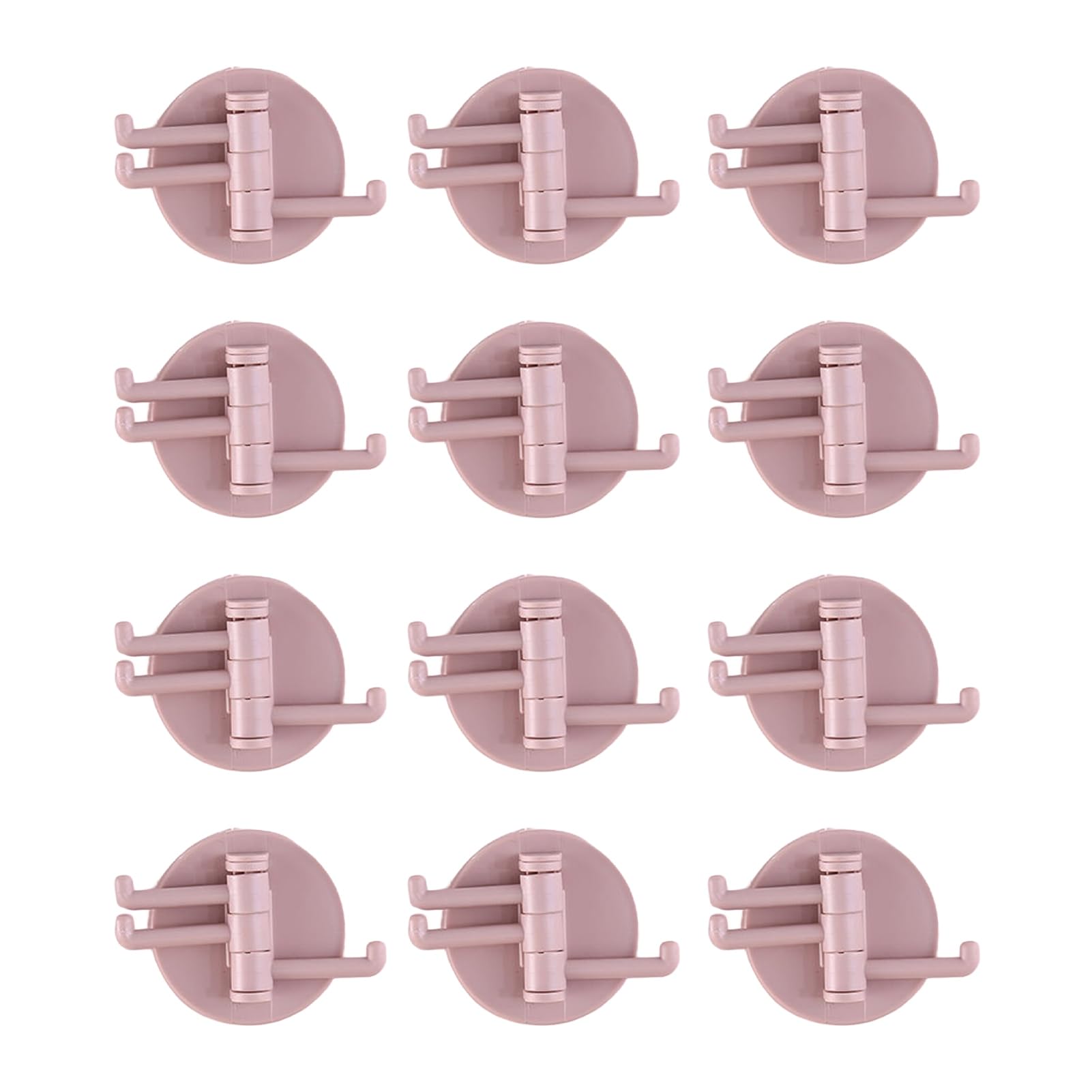 Virelynx Pink 12Pcs Wall Hooks – 3-Branch Rotating Design Self-Adhesive, Waterproof Organizer Strong Load-Bearing For Bathroom