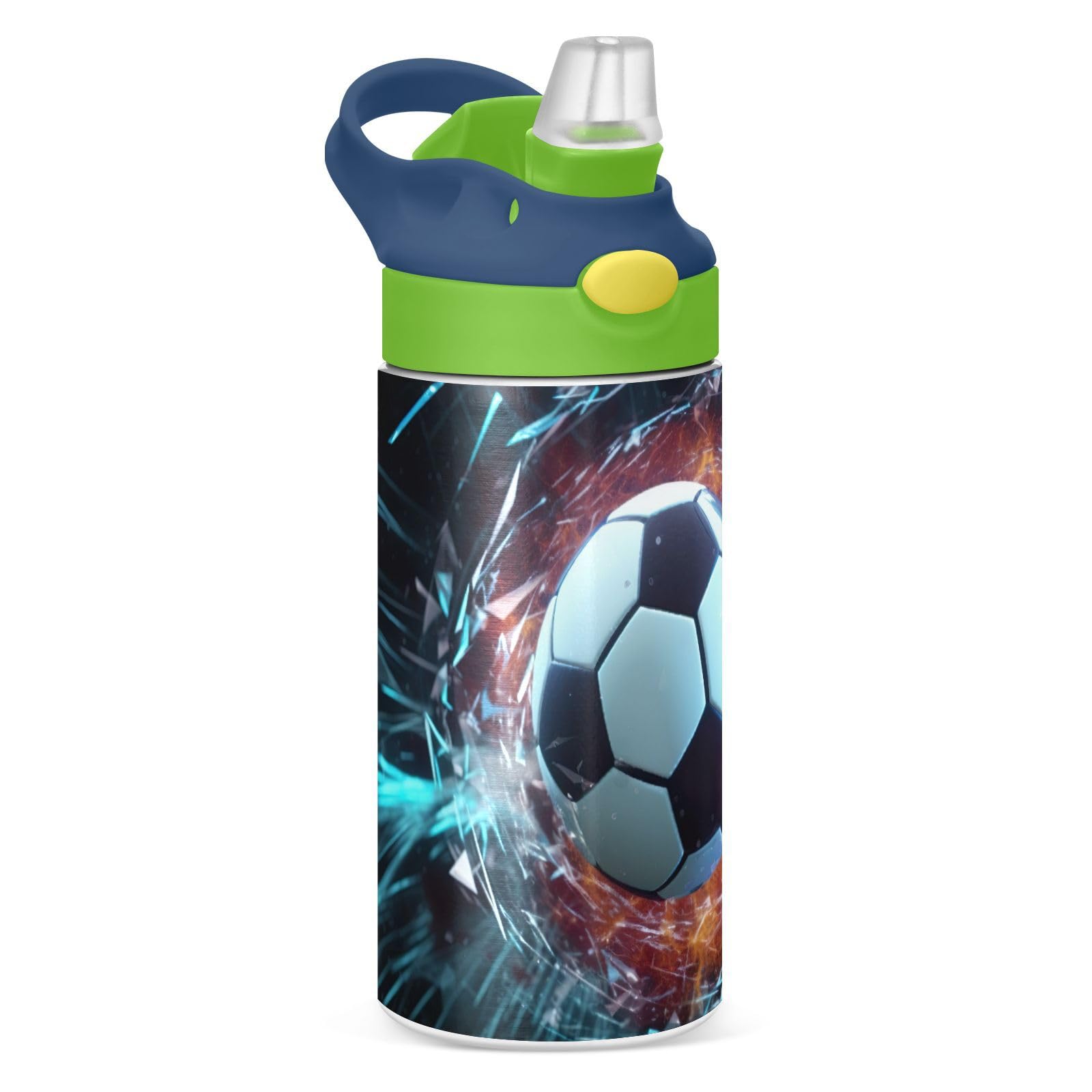 Kigai Soccer Ball Kids Water Bottle,Insulated Stainless Steel Reusable Metal Thermos Bottles, Leak-Proof Straw Lid, BPA-Free, For Boys,Girls
