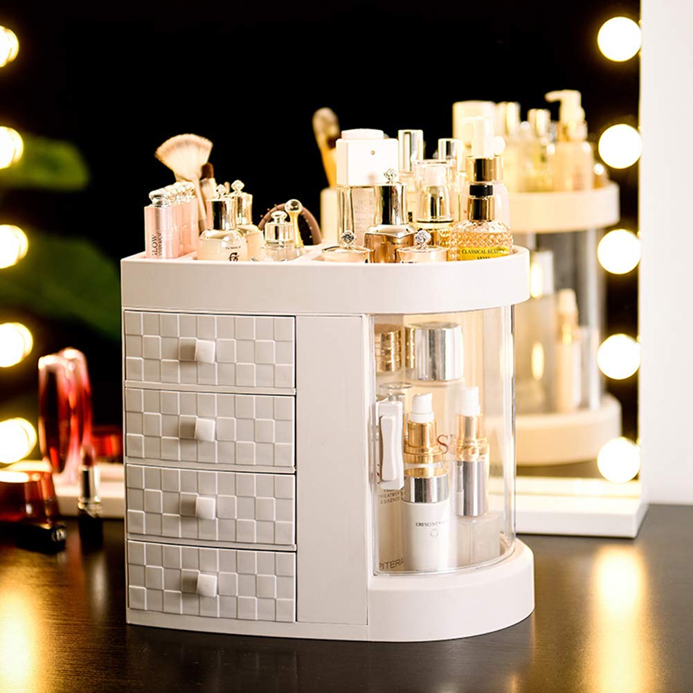 Caja Organizador de Maquillaje, Organizador de Cosméticos, Compartimento de Almacenamiento de Cosméticos con Múltiples Funciones Saludable, White