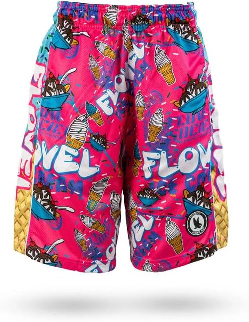 Flow Society Flovel Ice Cream Boys Shorts - Kids Athletic - Basketball - Baseball - Hockey - Football - Lacrosse - Pink