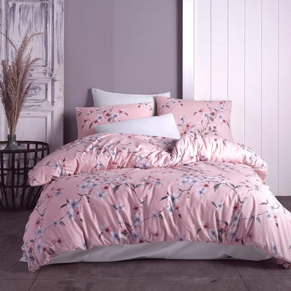 Cotton Sheets and Pillow Cases Bedding Set of 4, 100% Cotton Soft Bed Sheets with Matching Pillowcases, Comfortable Bedsheets, Renforce Flat Sheet and Fitted Sheet (Maison Pink, Twin)