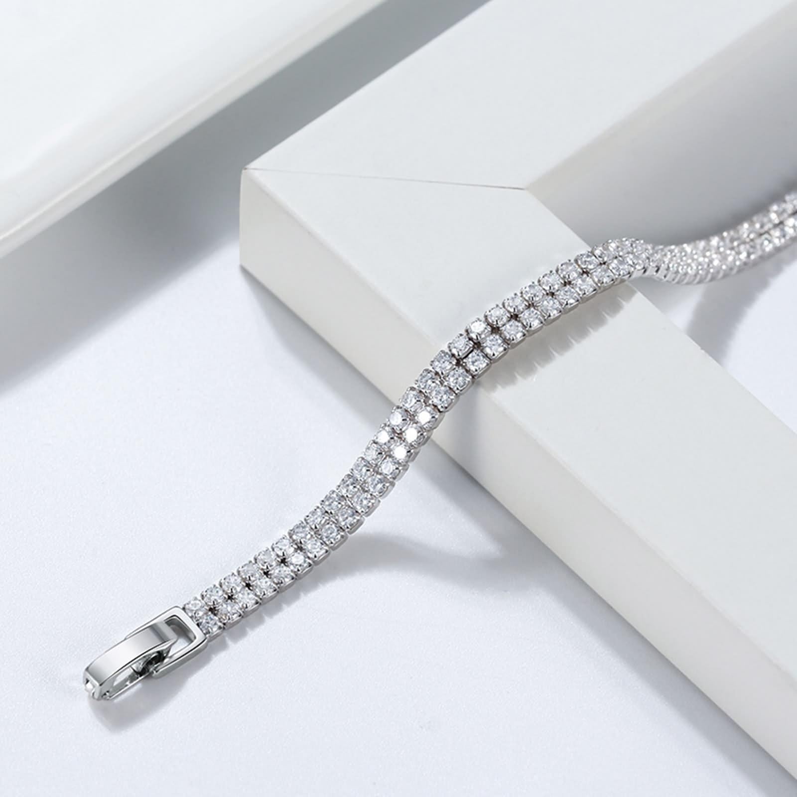 Pulseras amigas mujer, las mejores pulseras la amistad, cadena tenis, pulsera hermana circonita cúbica forma redonda blanca, plata ley
