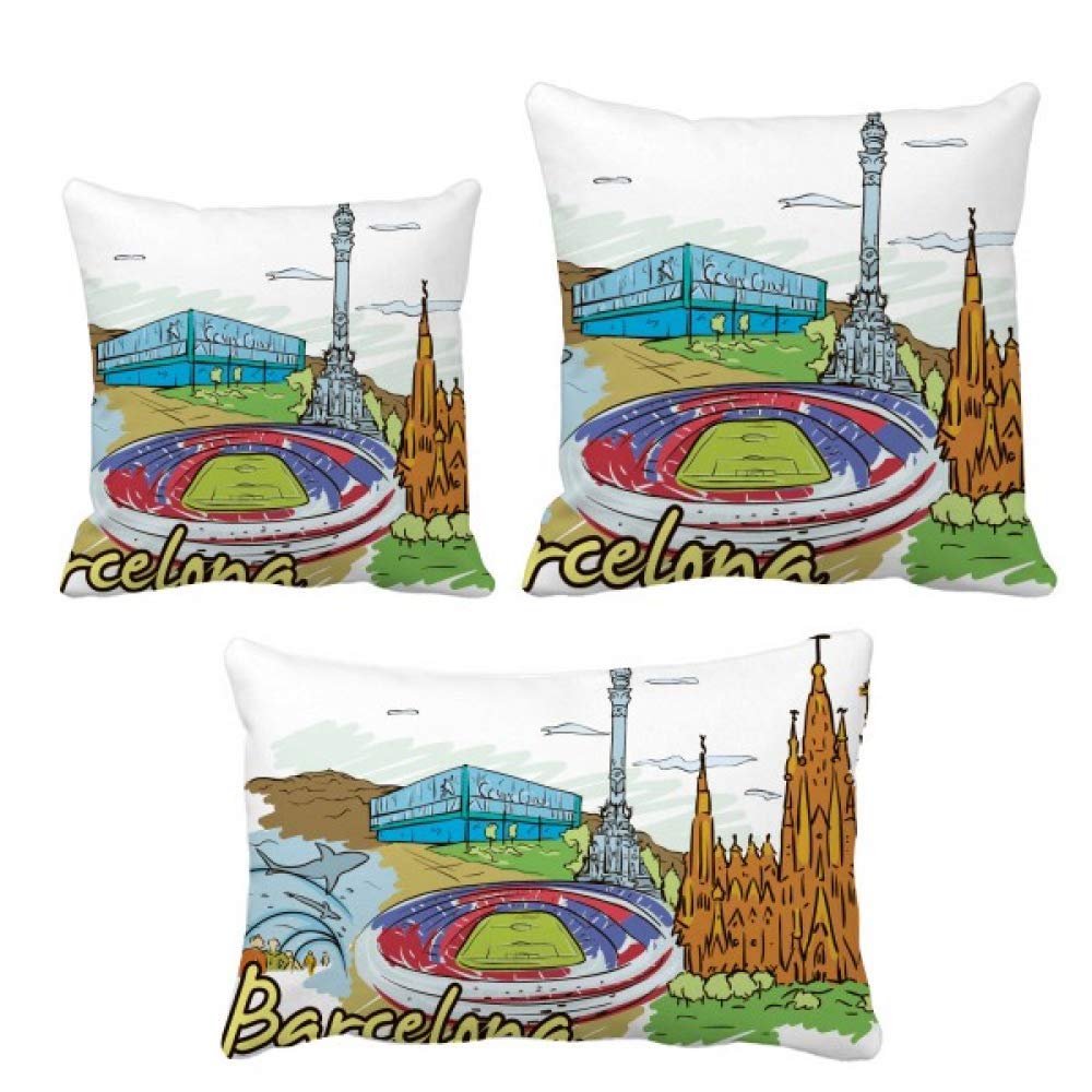 Housse de coussin Barcelone monument aquarelle parure decoration canape