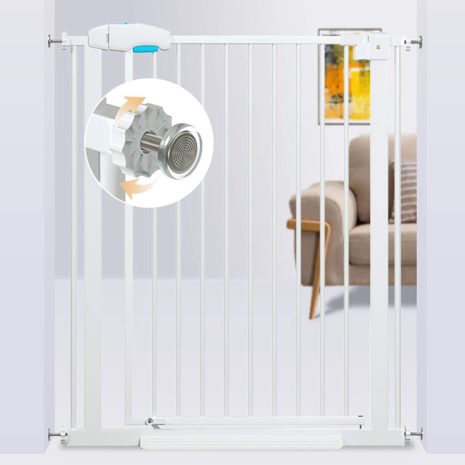 Extra schmales Treppenschutzgitter für Haustiere, 55 x 60 cm, mit Zwei-Wege-Öffnung, ideal für Wohnzimmer und Küche, Weiß