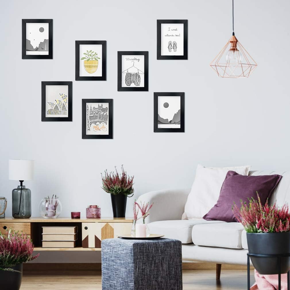 Giftgarden 4x6 Picture Frame Black 7 Pack Real Glass 4 by 6 Photo Frames Set for Wall or Tabletop Display : Everything Else