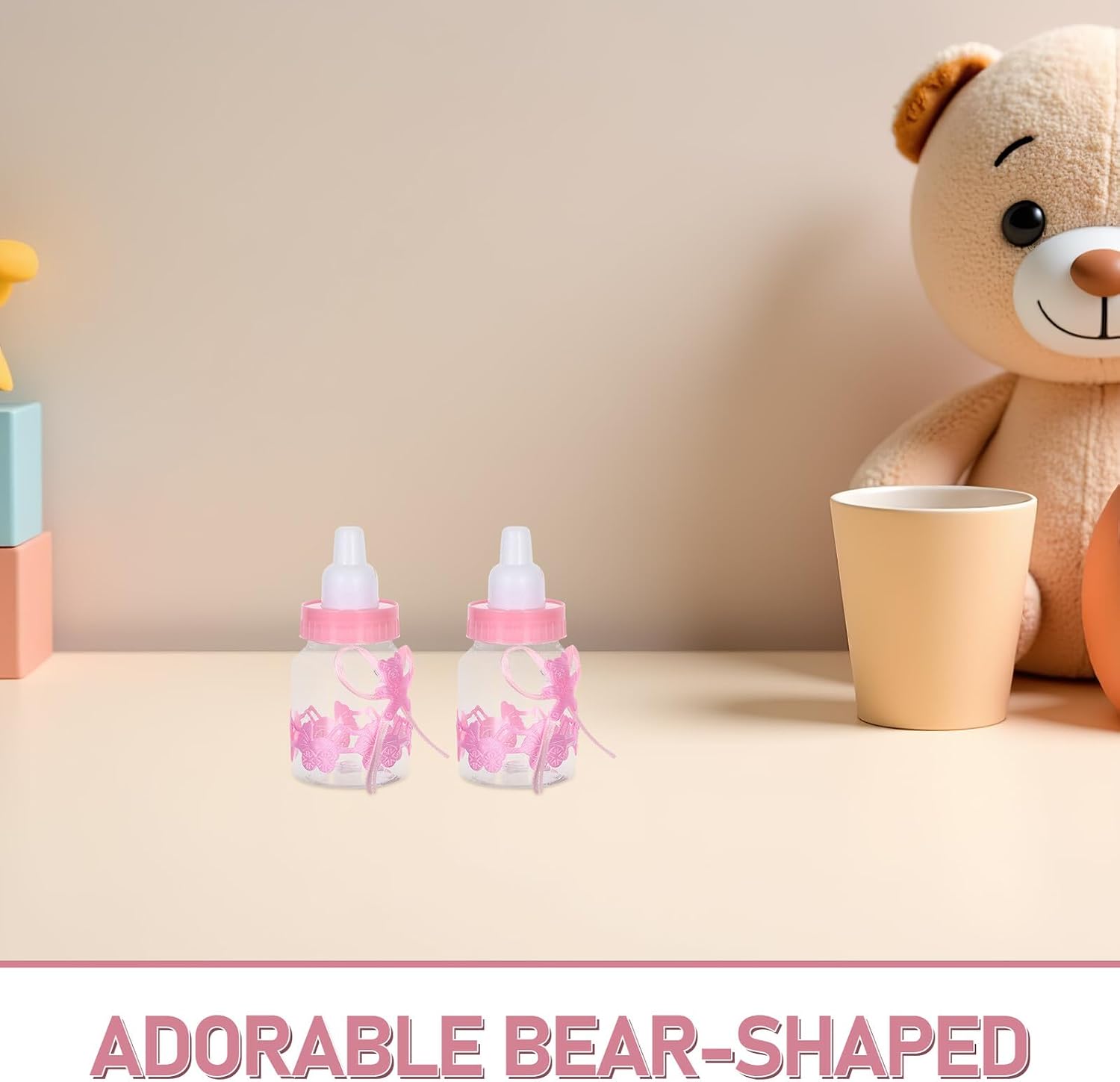 MERRYHAPY 24pcs Bear Shaped Candy Boxes Bottle Favors Pink Candy Treat Holders for Shower Party Decorations and Wedding Favor Set