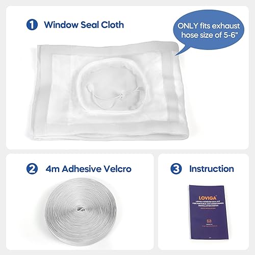 Miniatura 6 de Loviga Sello de ventana de CA con cordón de sellado completo y velcro adhesivo, sello universal impermeable para ventana de aire acondicionado