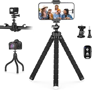 UBeesize Phone Tripod, UBeesize Portable and Adjustable Camera Stand Holder with Wireless Remote and Universal Clip, Compatible with iPhone, Android Phone, Camera, Sports Camera GoPro