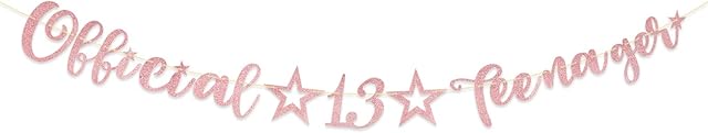 Official Teenager 13th Birthday Banner Anniversary Garlands Backdrop Bunting Thirteen Years Old Photo Booth Background DIY Party Decoration Supplies for Boys or Girls Living Room (Rose Gold)