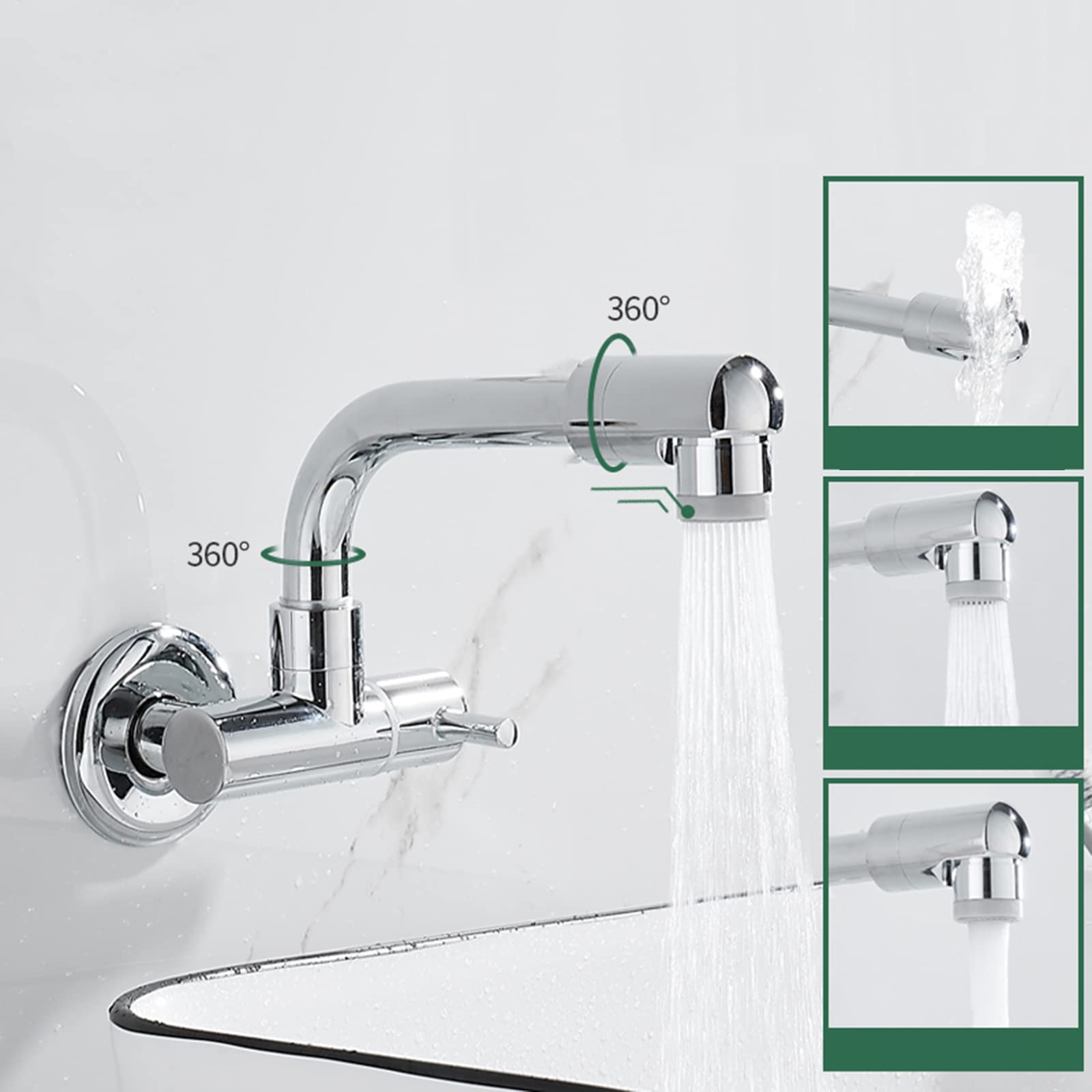 Grifo De Cocina Montado En La Pared Solo Agua Fría, Grifos De Fregadero De Cocina Grifo De Fregadero Cromado Grifos De Cocina Giratorios De Latón para Montaje En Pared-20 Cm