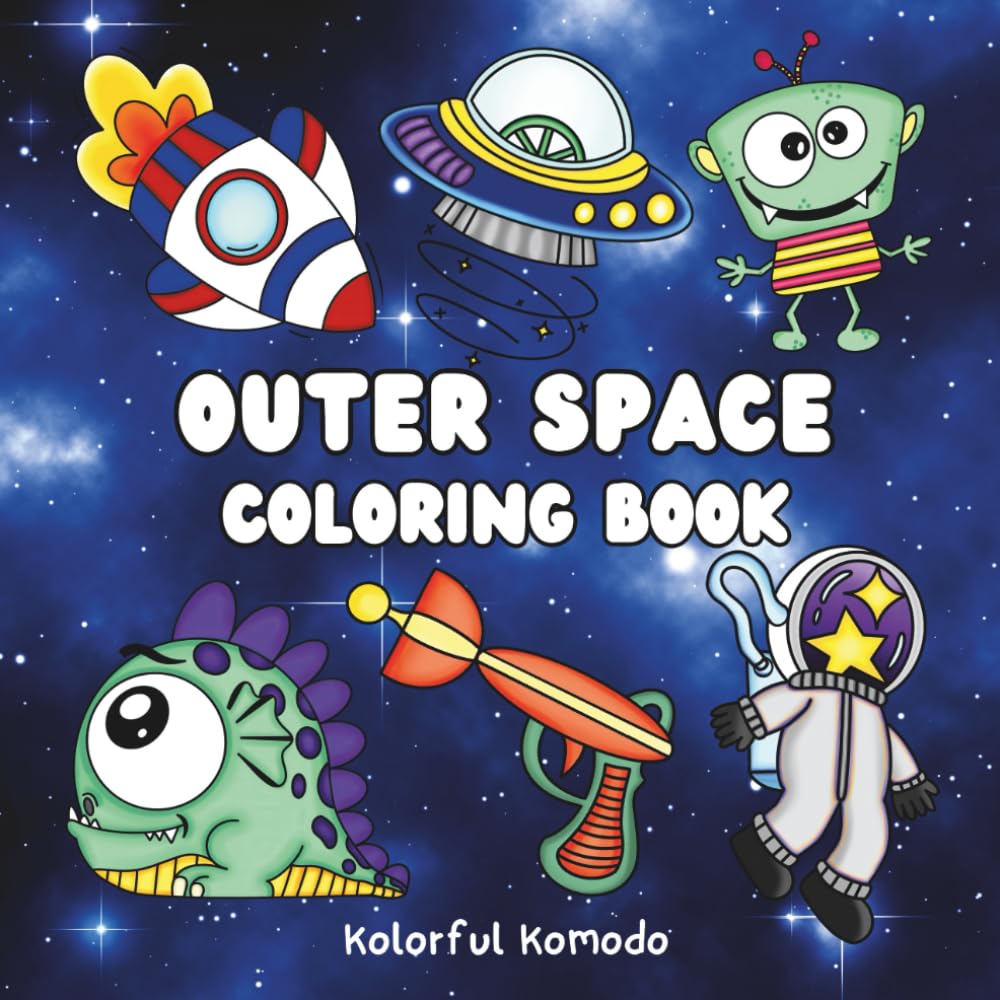 Outer Space Coloring Book: 40 Bold and Easy Space-Themed Images Featuring Aliens, Spaceships, Planets, and Cute Cosmic Scenes for Adults and Children