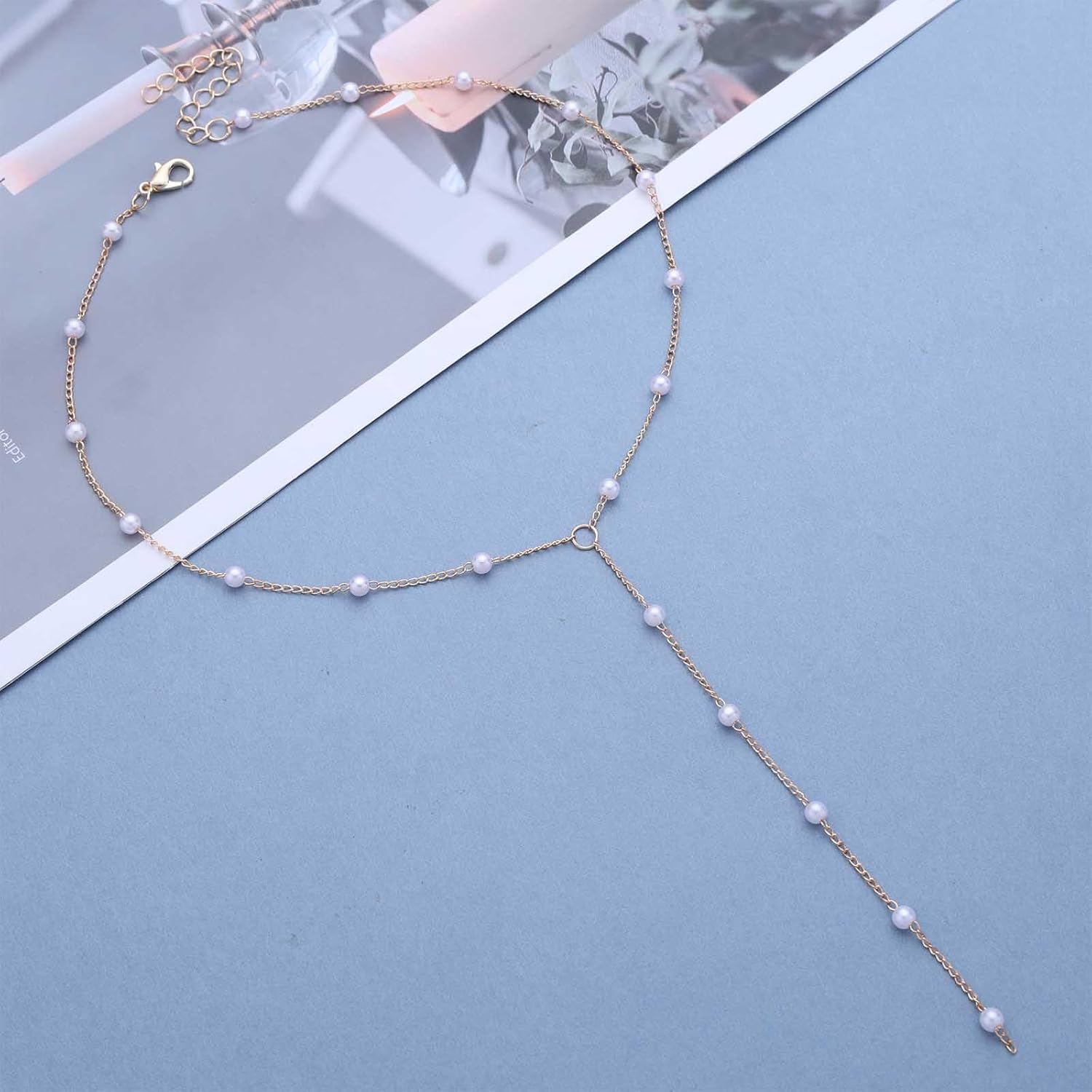 Vintage Pearl Y Lariat Necklace Gold Pearls Y Necklace Long Pearl Drop Necklaces Round Bead Choker Bridal Pearls Necklaces Jewelry for Women - Image 4