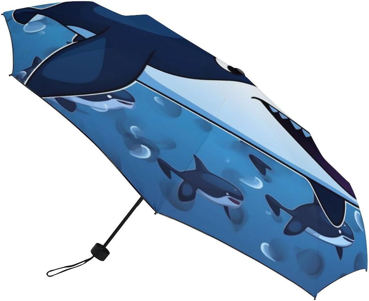 Windproof Travel Umbrella Blue Killer Whale Folding Small Sun Umbrella Lightweight Small And Compact Suit for Pocket