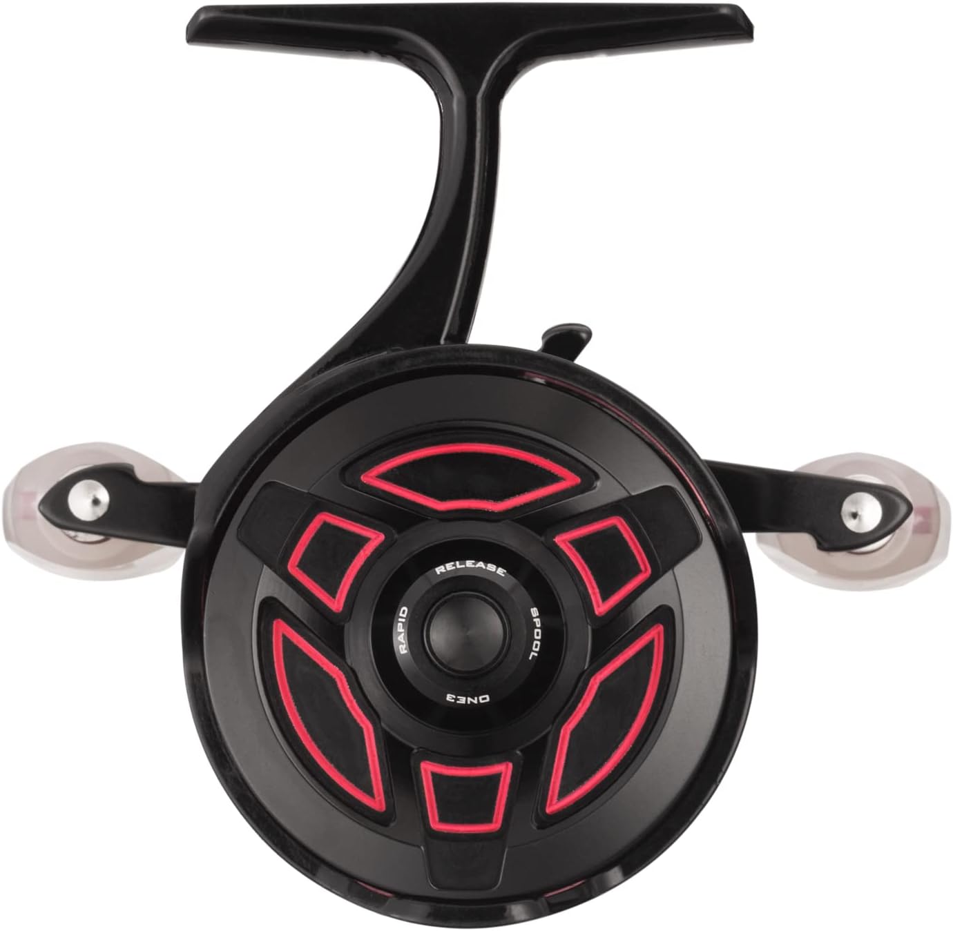 13 Fishing - Descent Aluminum - Inline Ice Fishing Reel - 2.7:1 Gear Ratio - Left Hand Retrieve (Aluminum Spool Gen 2 Design) - D2AL-2.7-LH, Black/Red