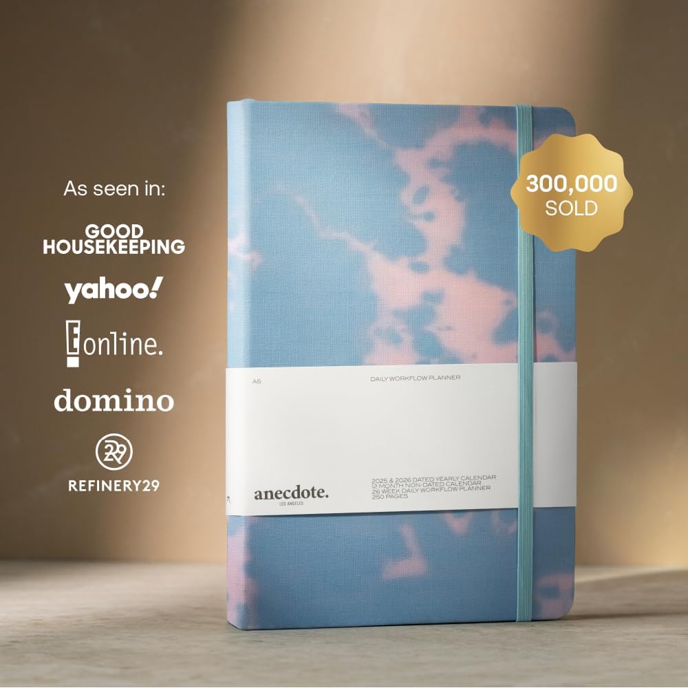 Anecdote Daily Planner w/ 2026-2027 Calendar | Start Anytime 26 Weeks Undated | 1 Page per Day | 8.5" x 5.2" | Hardcover To-Do List Organizer, Plan Your Success, Achieve Productivity Goals (Tie Dye)