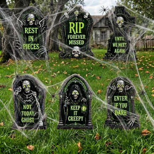 16.5 Inch 6 Pack Halloween Tombstones Outdoor, Graveyard Signs with Stakes - image 4