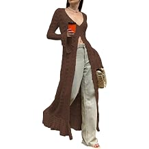 Women Trendy Hollow Out Button Down Long Sweater Cardigan Dress Solid Color V Neck Slim Knit Flowy Maxi Dress