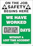AccuformNMC Mini Digi-Day Battery Powered Electronic Safety Scoreboard SCL212, Tracks Days Without A Lost Time Accident, 14”L x 10”W x 1”D, Bright LCD Display, Made in USA