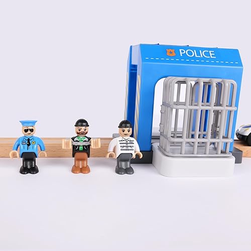 Miniatura 3 de Juego de juguetes de estación de policía, juego de tren de construcción de escenas de policía de la ciudad compatible con todas las vías de tren de