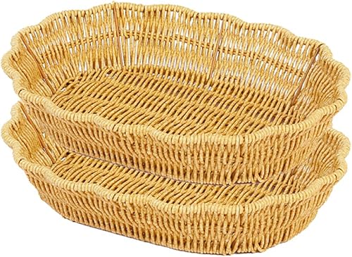 Miniatura 4 de Paquete de 2 cestas de pan de mimbre, cesta de almacenamiento tejida a mano, cesta de almacenamiento de frutas y verduras para el hogar,