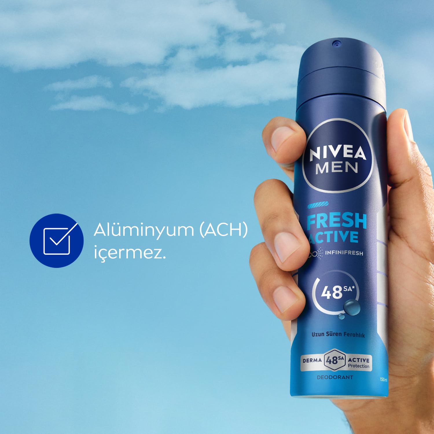 NIVEA MEN Erkek Sprey Deodorant Fresh Active 150 ml,Ter Kokusuna Karşı 48 Saat Koruma,Okyanus Özleri,Uzun Süren Ferahlık,Alüminyum İçermeyen Formül