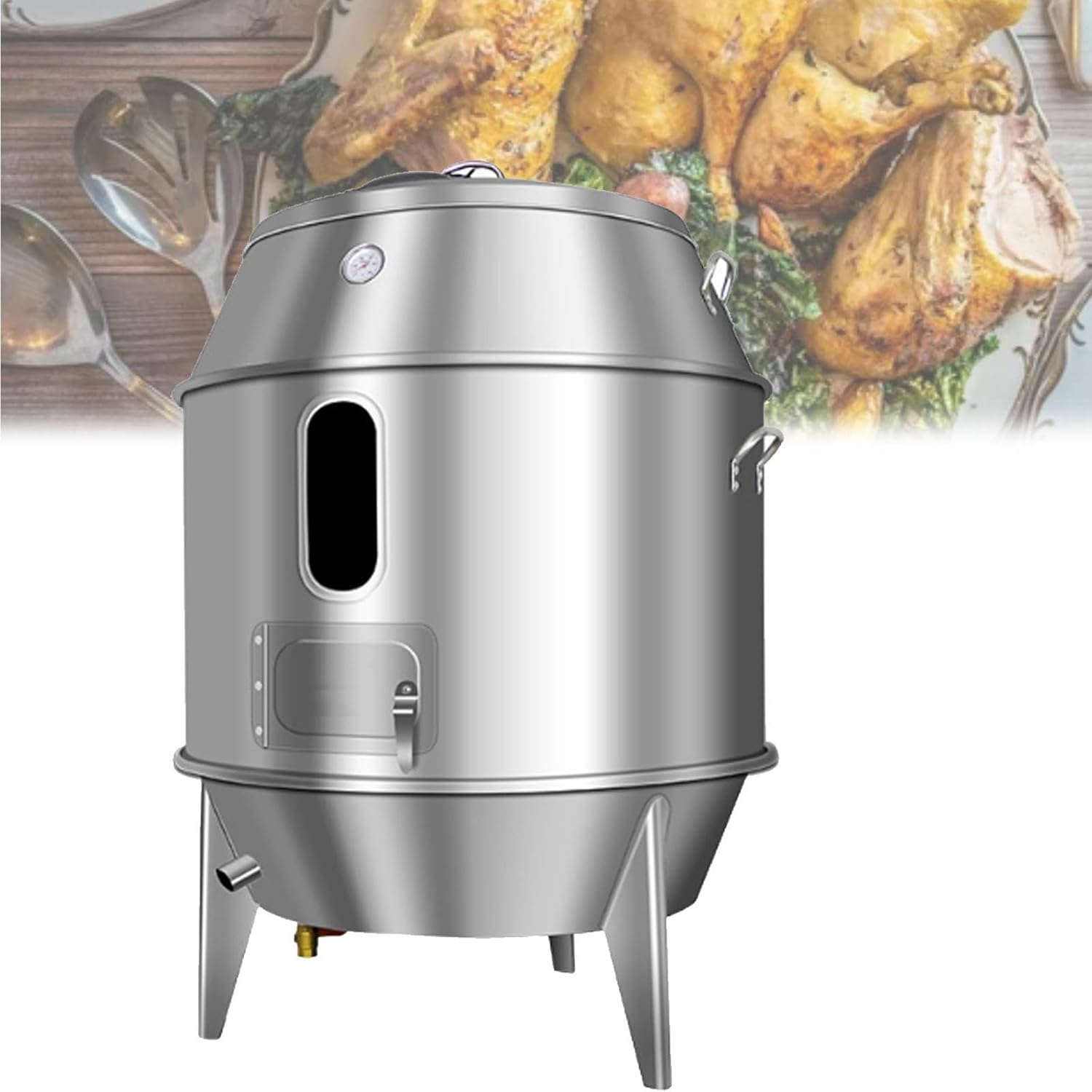 Commercial Duck Roaster Oven Gas Charcoal Stainless Steel with Temperature Gauge, Viewing Window for Chicken, Turkey, Machine for Restaurants and Food Factories