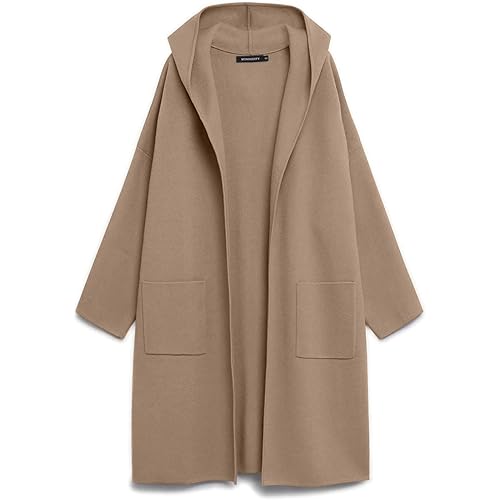 MEROKEETY Women's 2023 Long Sleeve Hooded Cardigan Dressy Open Front Knit Sweater Coat with Pockets