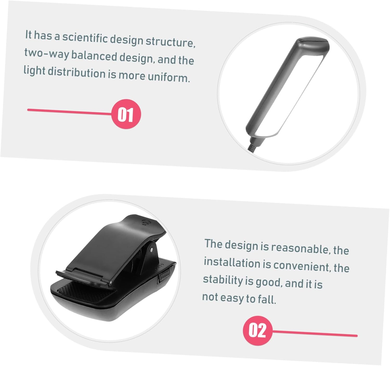 Alipis Rechargeable LED Reading Lamp and Music Stand Clip Light Adjustable Brightness, USB Charging, Black, 2pcs for Bedside and Sheet Music Use