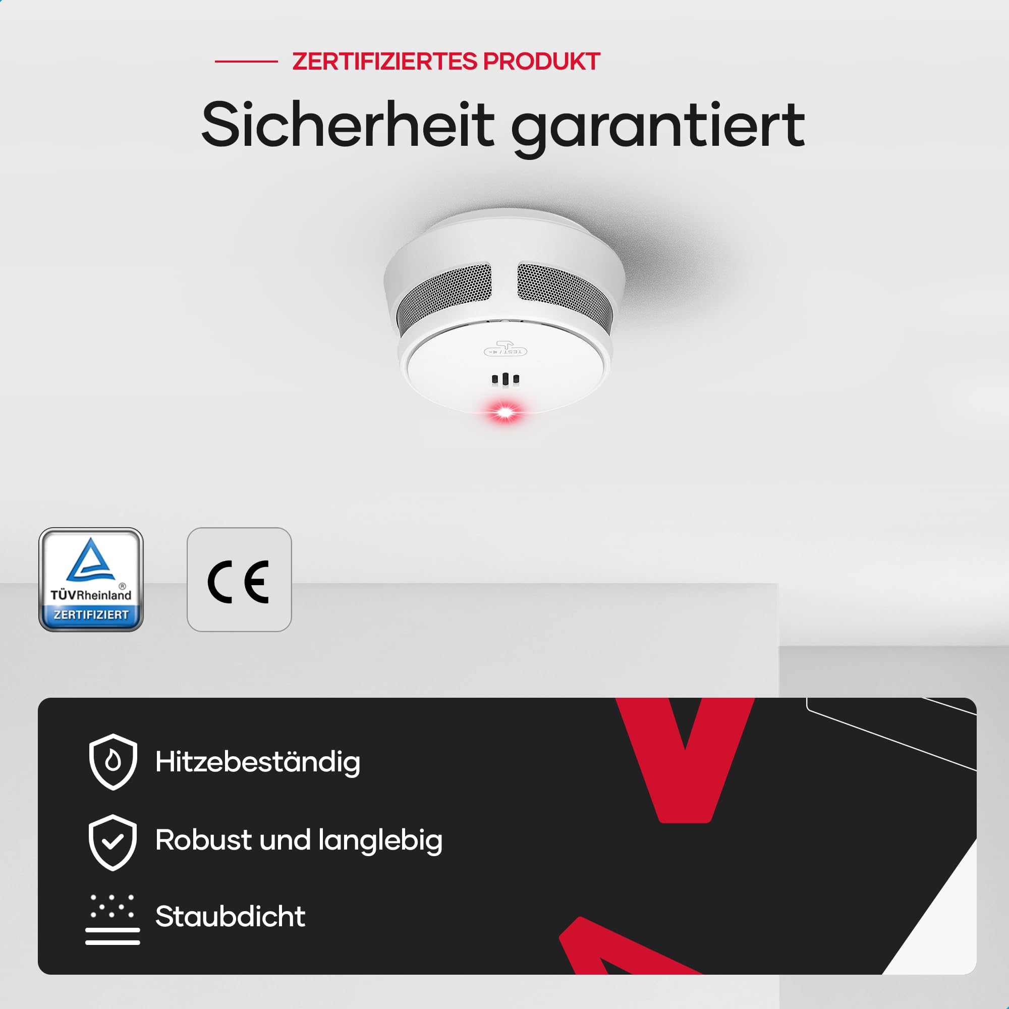 SAVS S10 Stand-Alone-Rauchwarnmelder - Integrierte 10-Jahres-Batterie - Optischer Doppelsensor - Fernbediente Mute-Funktion - Magnetische Montage ohne Bohren - Schlankes Design - Weiß - 10er Set